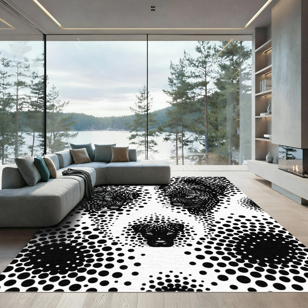 Black White Dog Halftone Dot Composition Rug