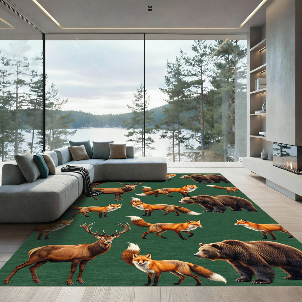 Forest Creature Green Wildlife Woodland Rug