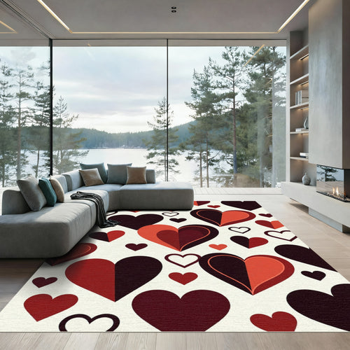 Abstract Duo Tone Burgundy Heart Collage Rug