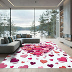 Romantic Pink and Red Floating Hearts Rug