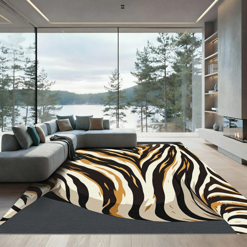Bold Ochre and Cream Tiger Stripe Rug