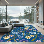 Deep Blue Floral Garden Medley Rug