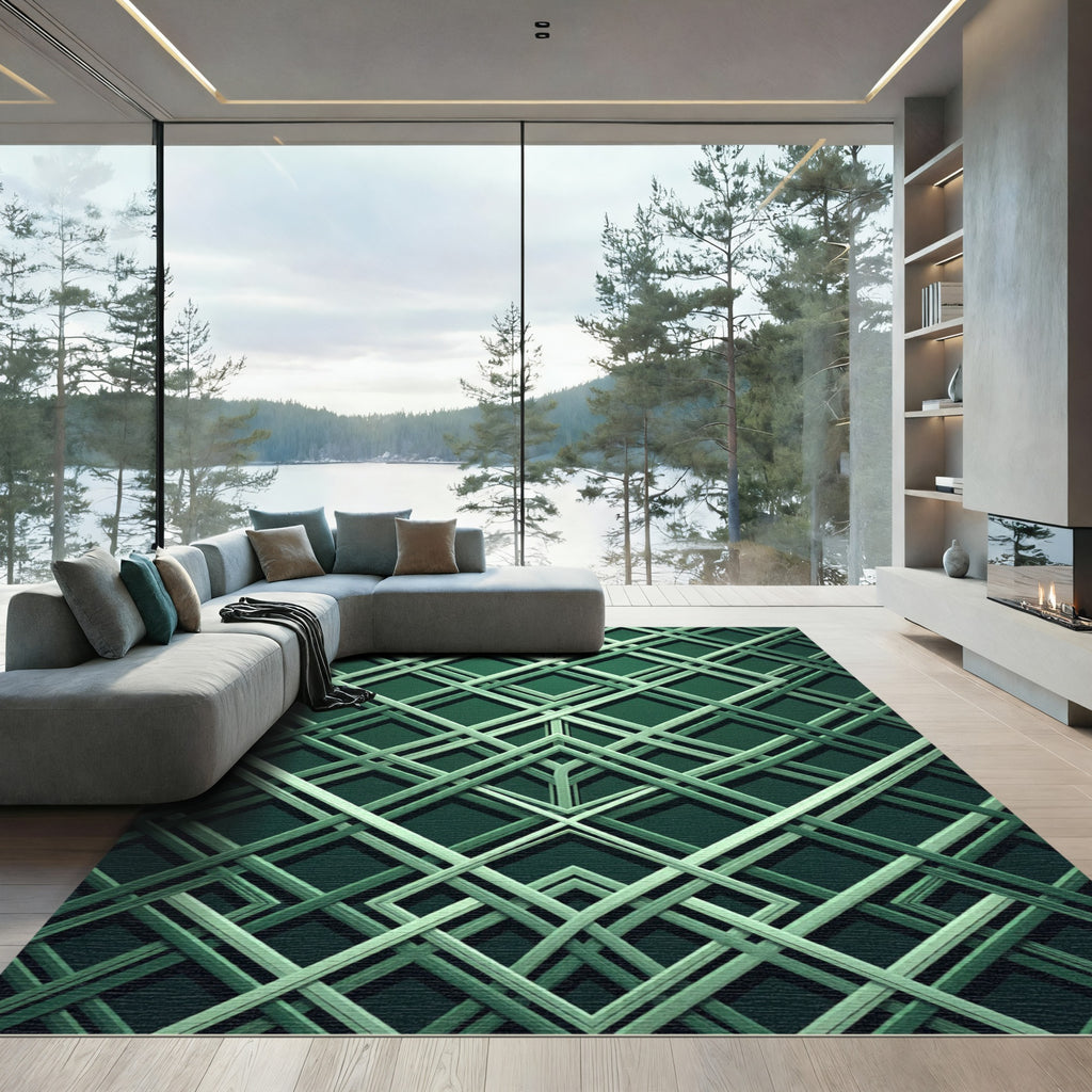 Emerald Art Deco Interlocking Lattice Rug