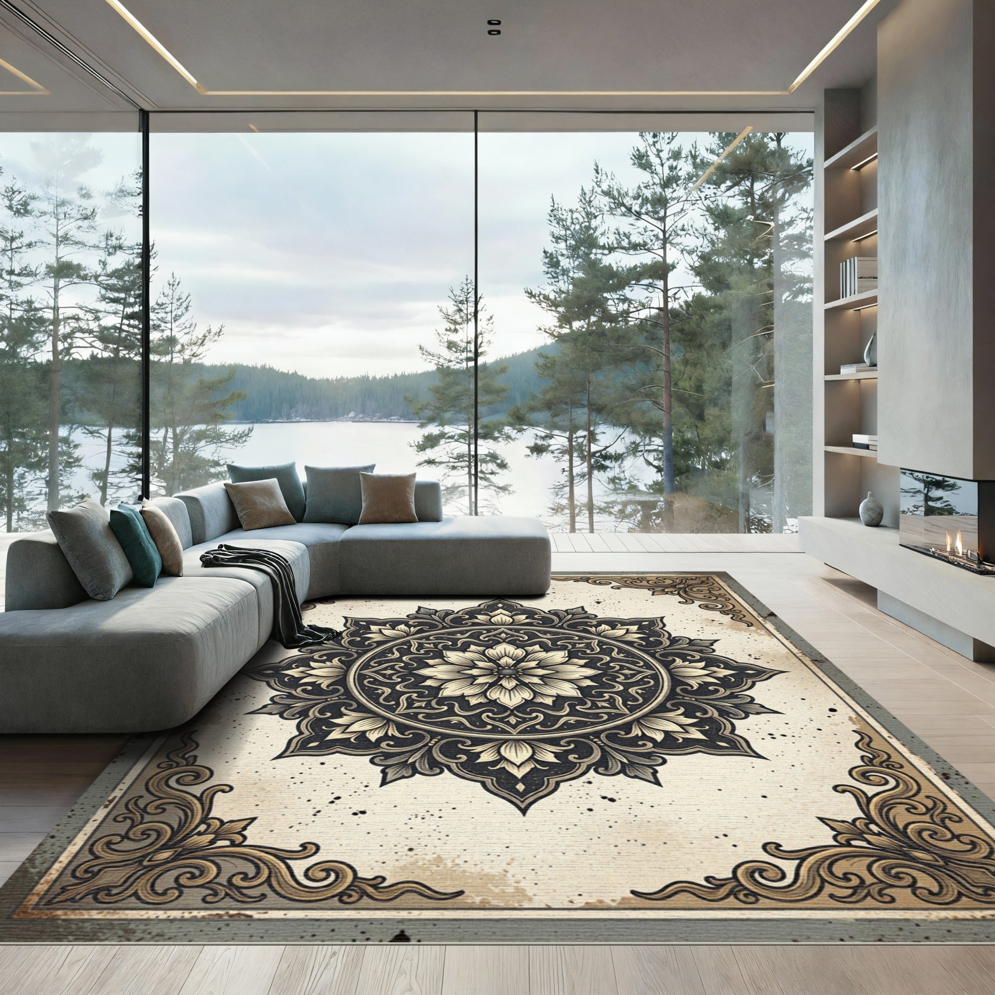 Vintage Antique Cream Floral Medallion Rug