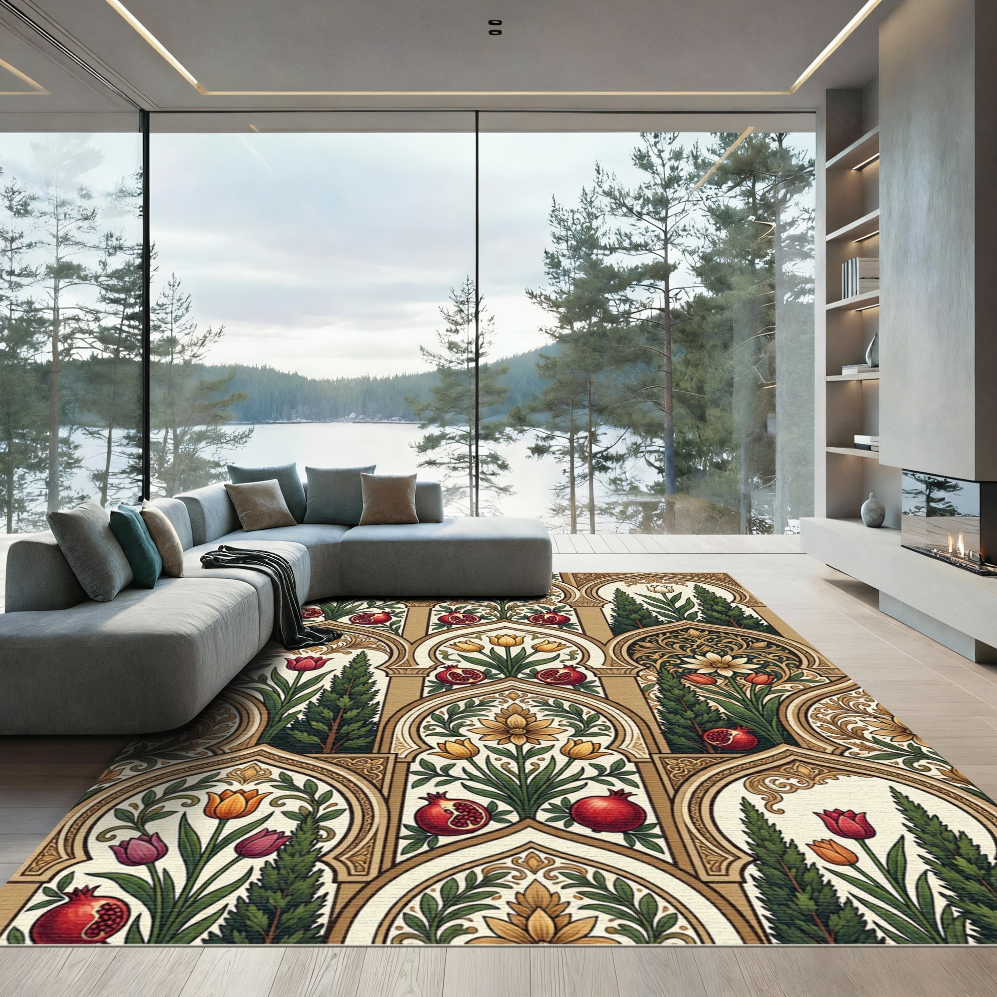 Rich Pomegranate Tulip Archway Garden Rug