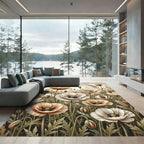 Lush Cream Poppy Field Floral Rug
