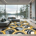Mid Century Yellow Gray Rainbow Waves Rug