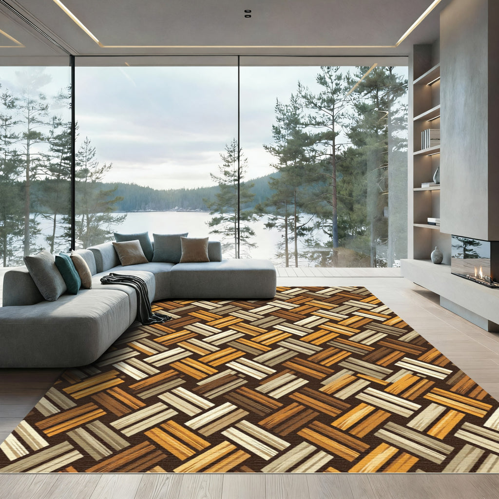 Earthy Woven Herringbone Stripes Rug