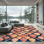 Scallop Shell Coastal Navy Gold Wallpaper Rug