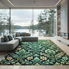 Elegant Emerald Floral Damask Scroll Rug