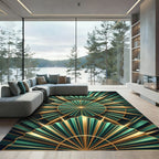 Emerald Gold Art Deco Sunburst Rug