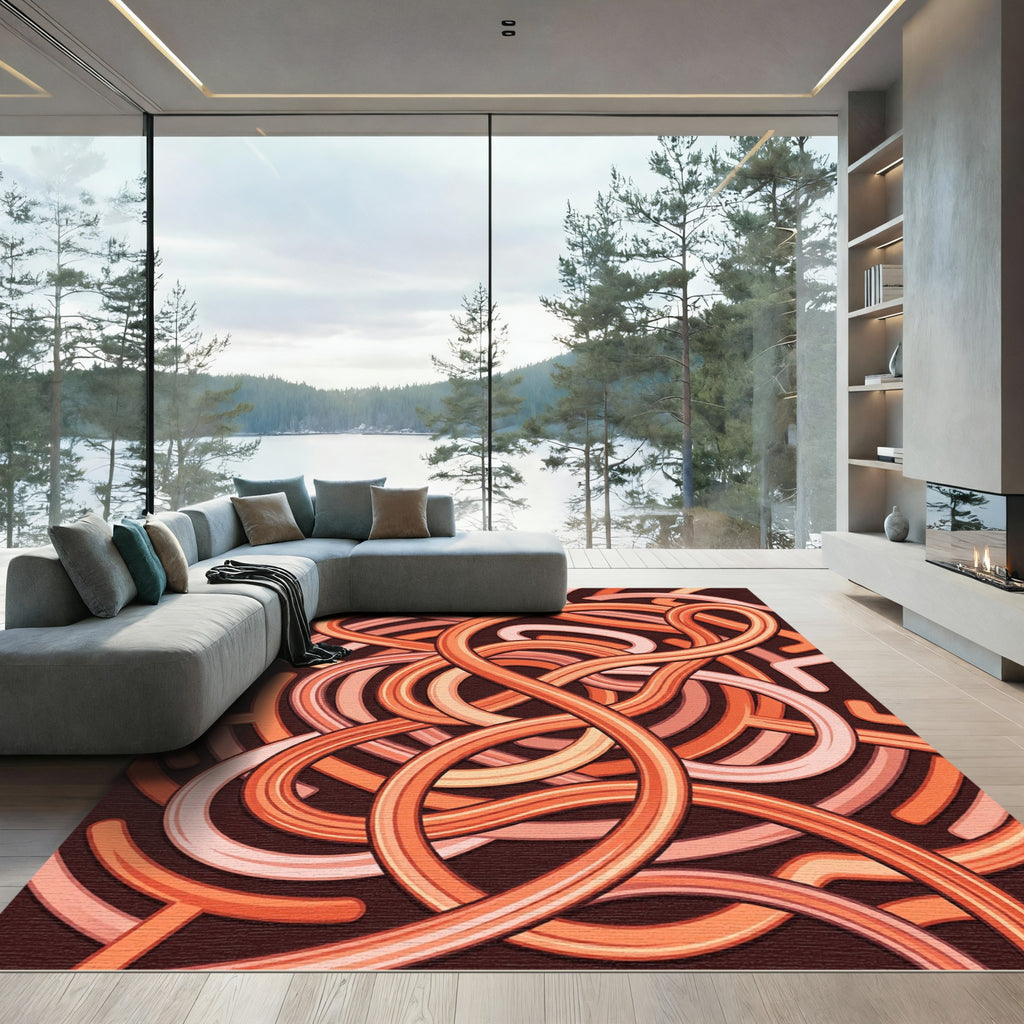 Orange Swirl Tubular Abstract Rug