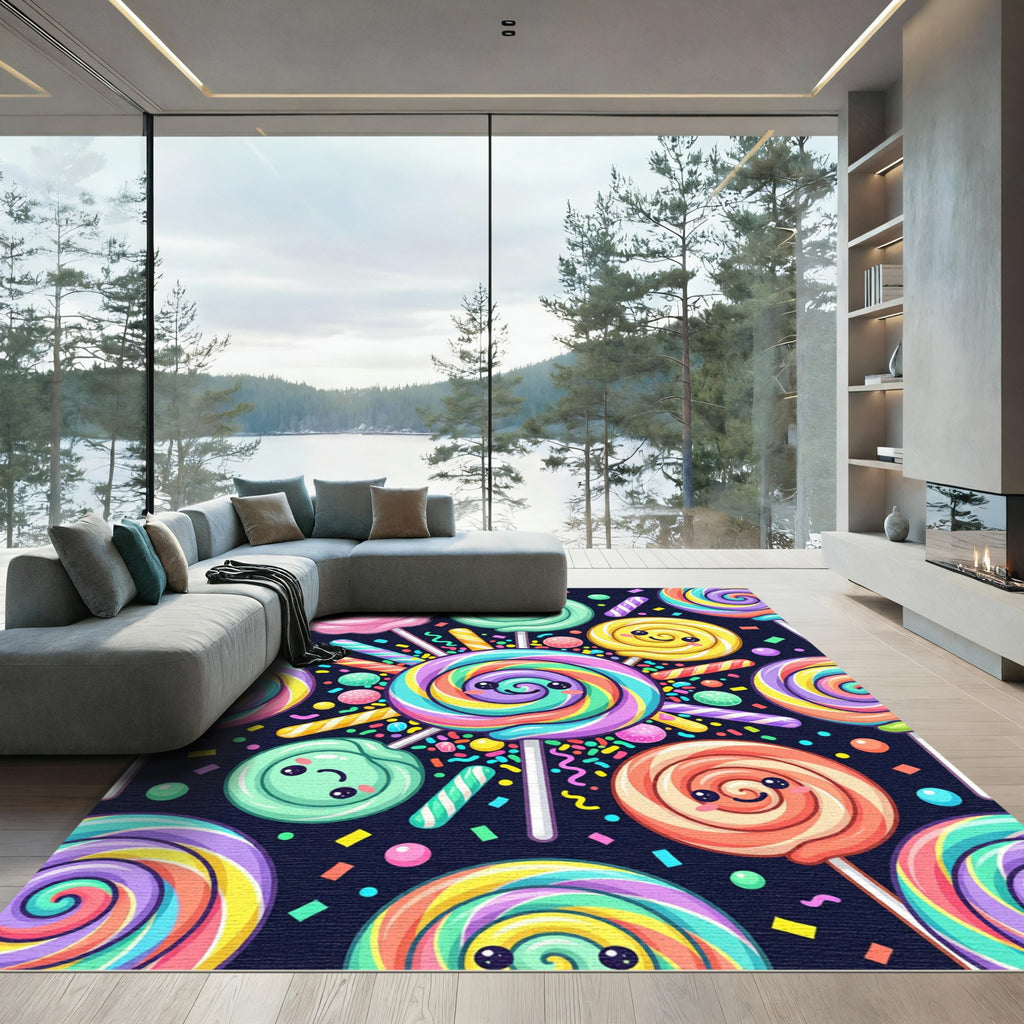 Colorful Whimsical Swirl Lollipop Candy Art Rug