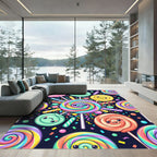 Colorful Whimsical Swirl Lollipop Candy Art Rug