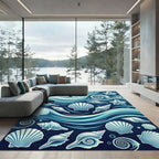 Ocean Blue Seashell Waves Starfish Rug