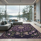 Elegant Violet Chrysanthemum Floral Medallion Rug