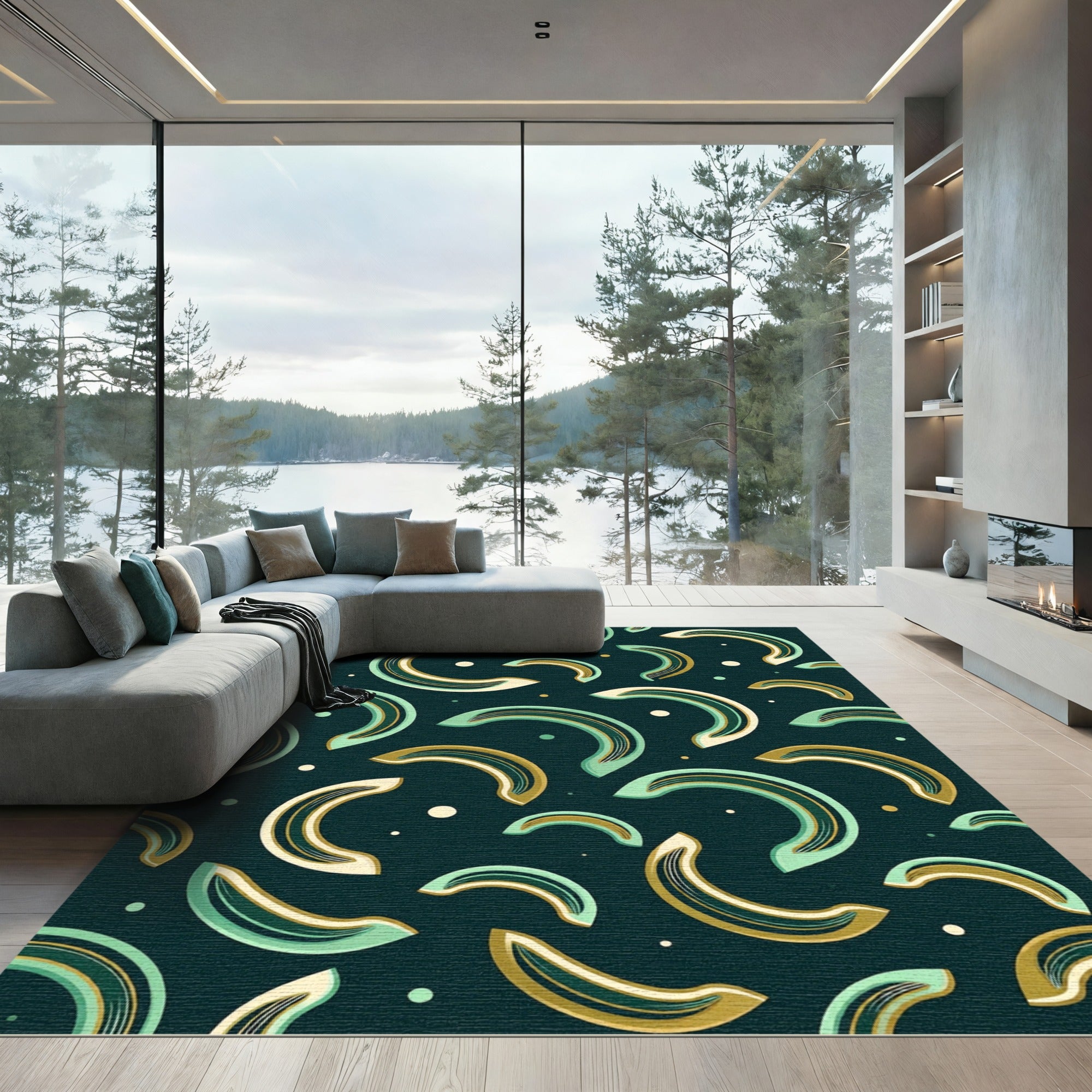 Chic Teal Gold Arches Scattered Rug