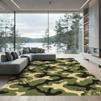 Classic Green Earthy Camouflage Organic Shape Rug