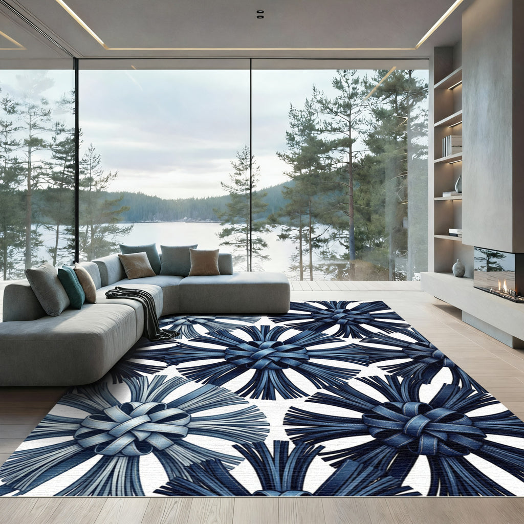 Indigo Denim Bow Floral Medallion Rug