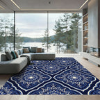 Midnight Blue Floral Mandala Trellis Rug