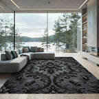 Ornate Dark Gray Floral Scroll Rug