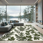 Dark Green Herb Sprig Cream Collage Rug