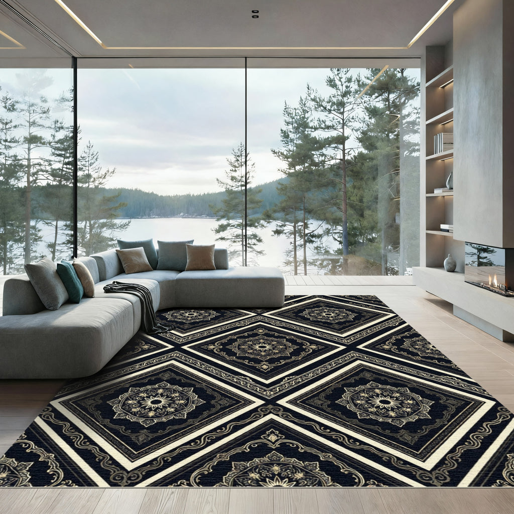 Dark Damask Medallion Diamond Rug