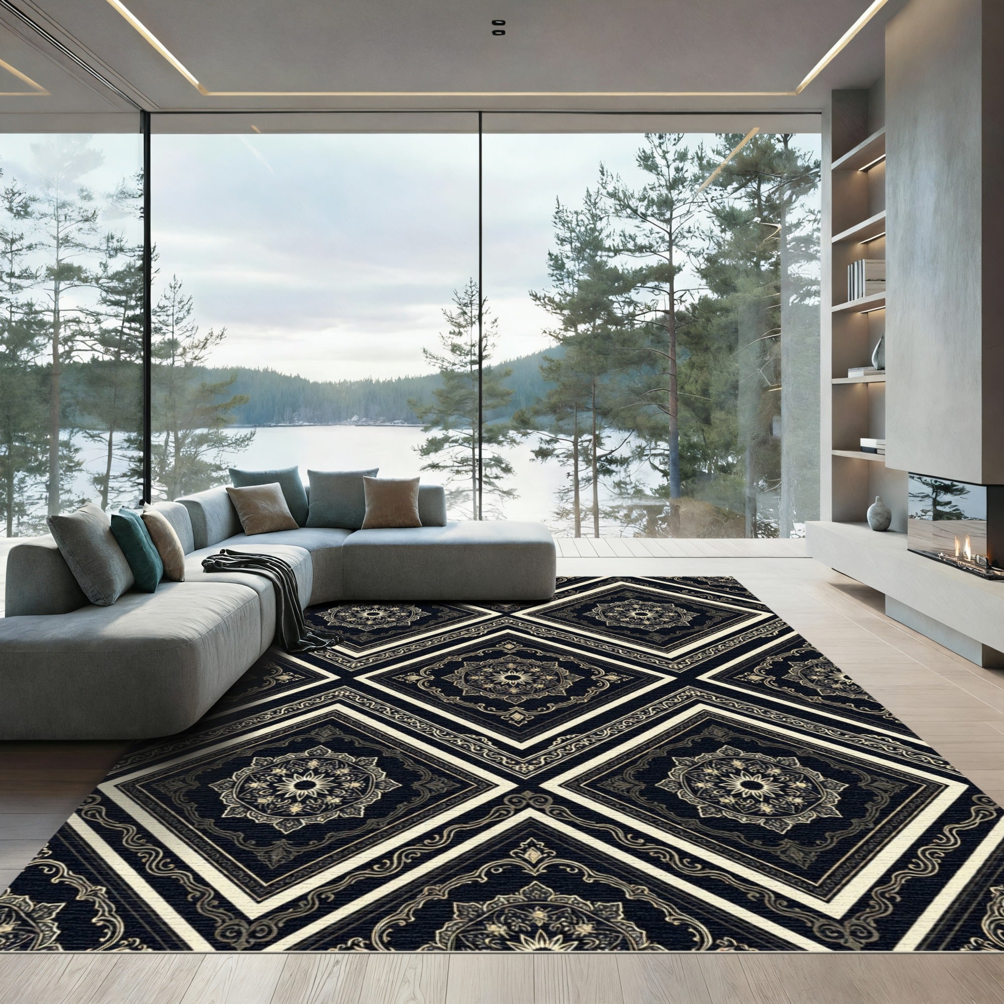 Dark Damask Medallion Diamond Rug