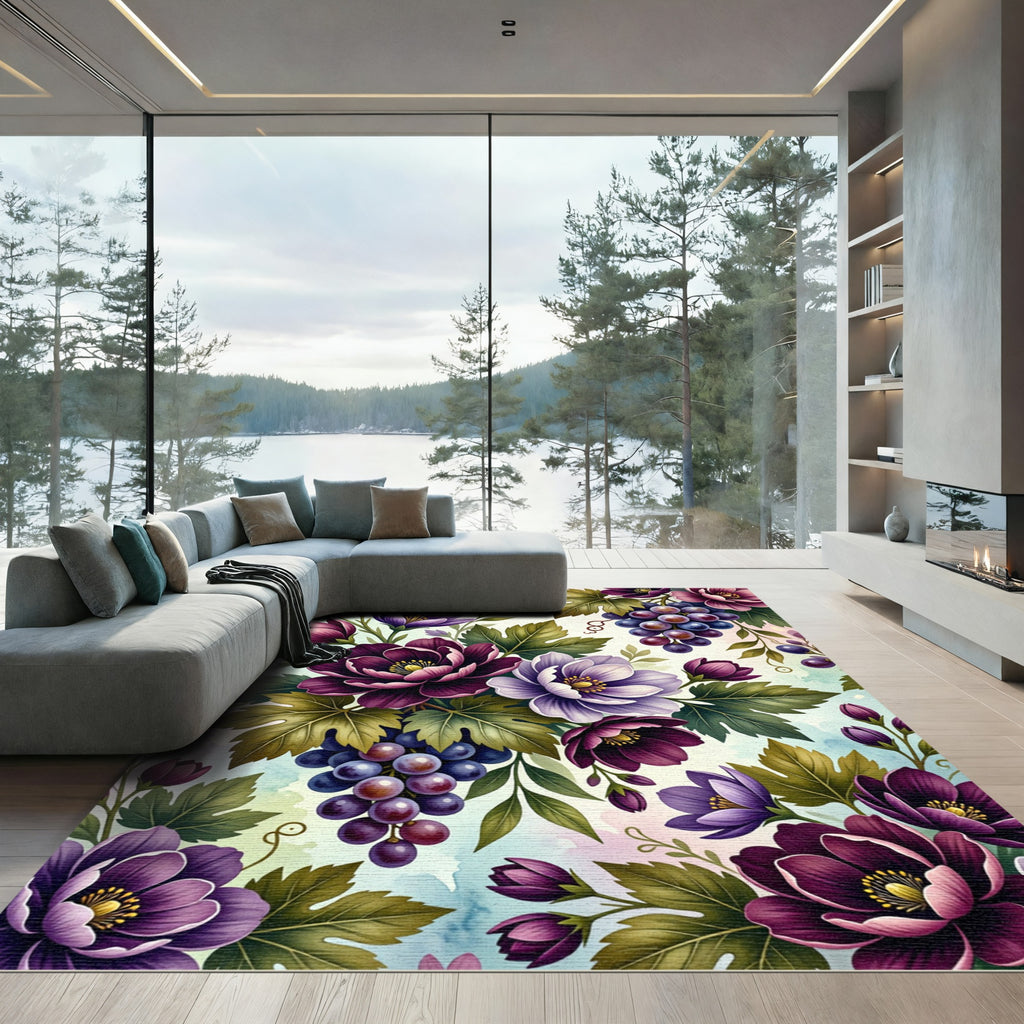 Plum Grape Blossom Watercolor Burst Rug