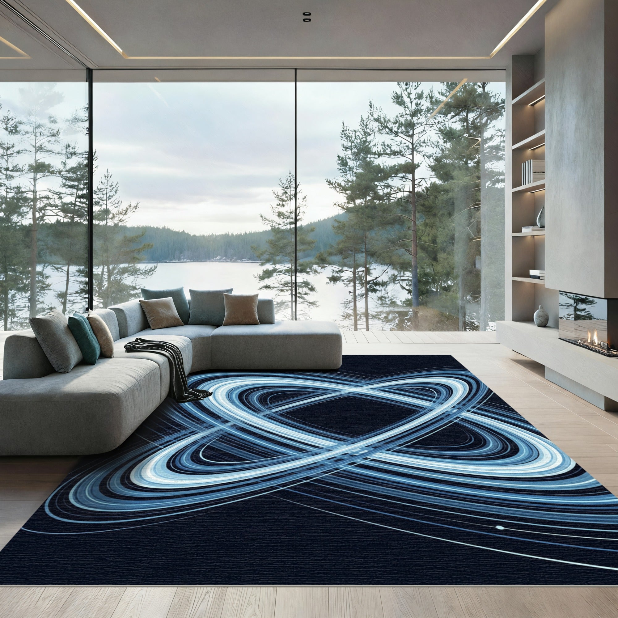 Celestial Blue Interlocking Elliptical Orbits Rug