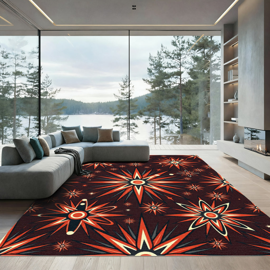 Retro Starburst Orange and Cream Rug