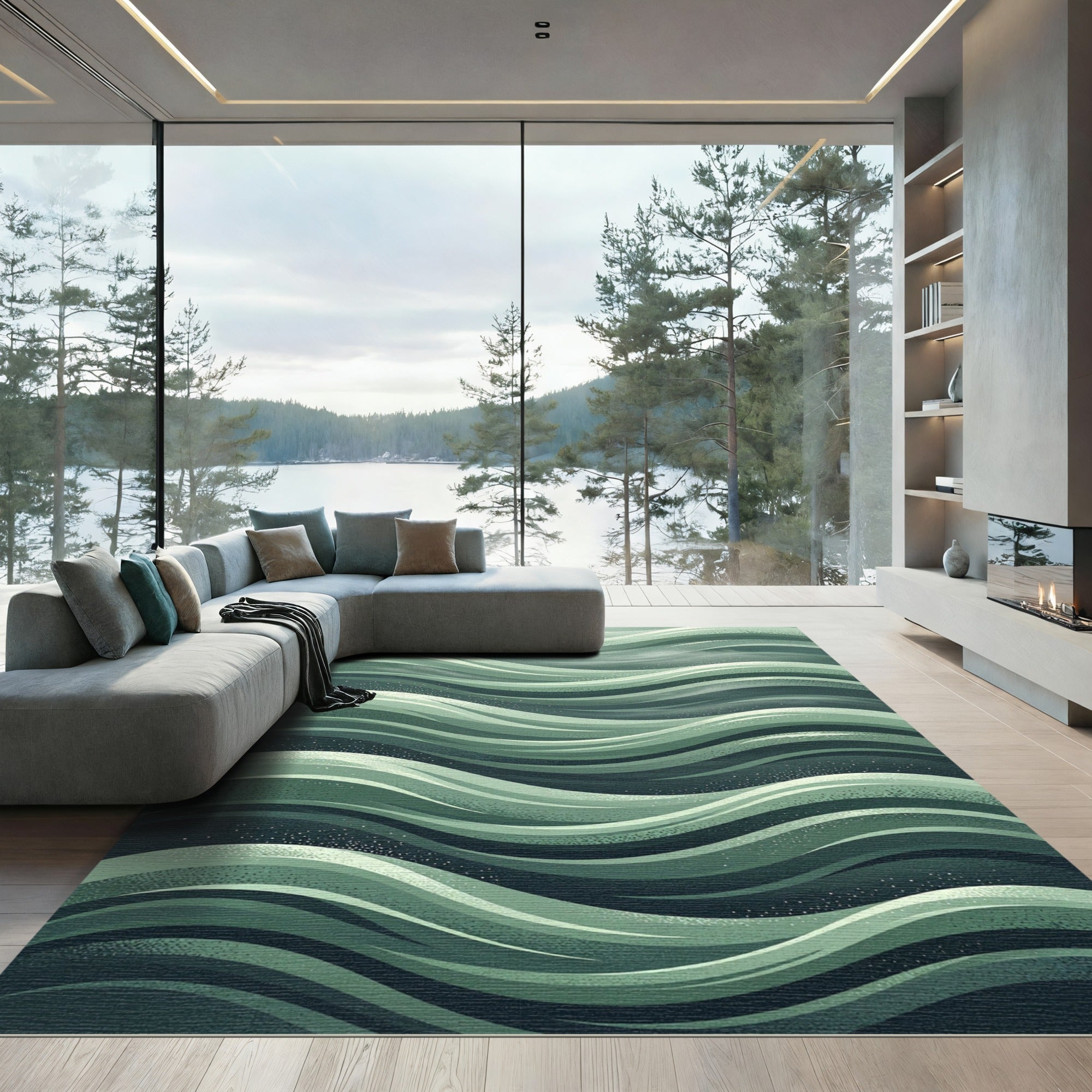 Serene Sage Green Wavy Abstract Flow Rug