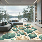 Coastal Teal And Tan Seashell Collage Rug