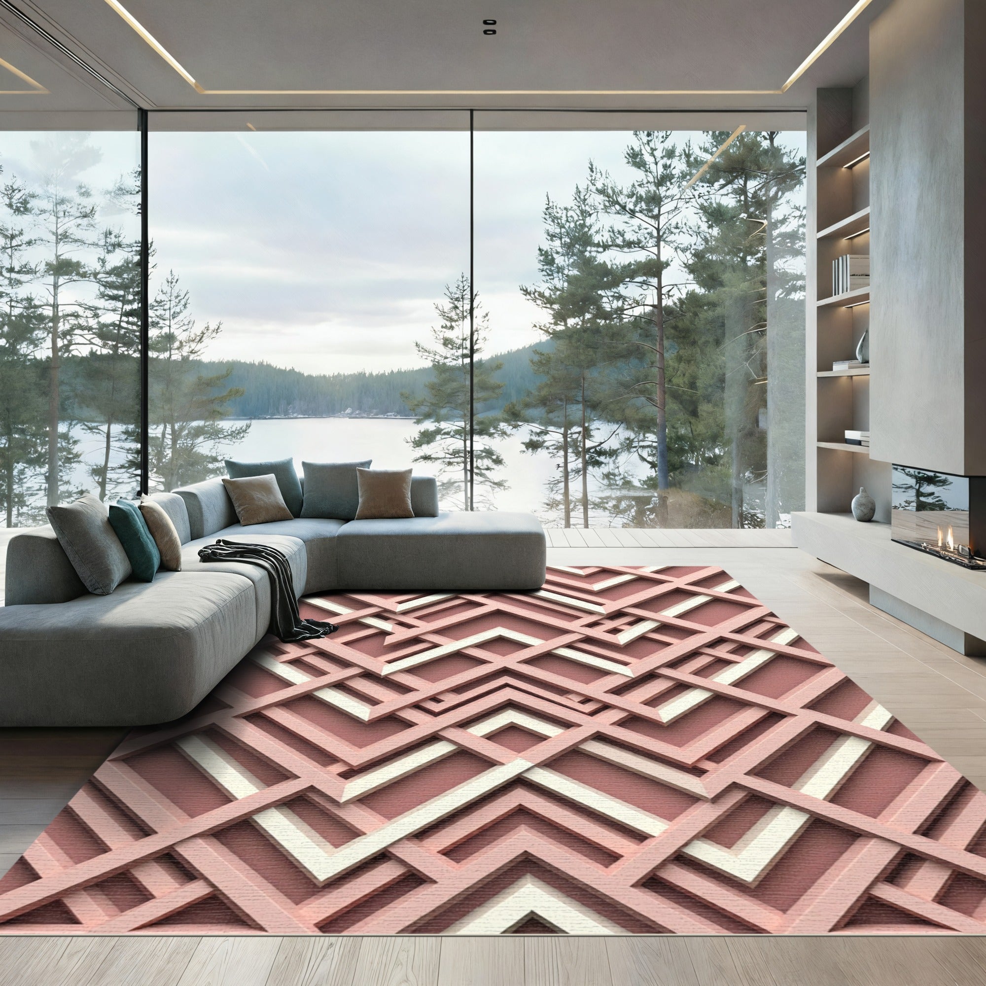 Mauve Interweaving Geometric Chevron Arch Rug
