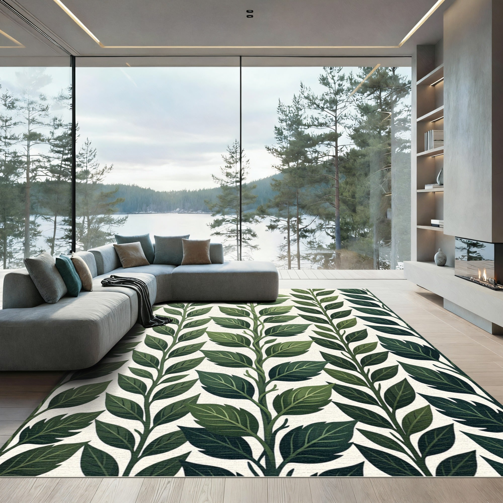 Green Leaf Vine Vertical Repeat Rug