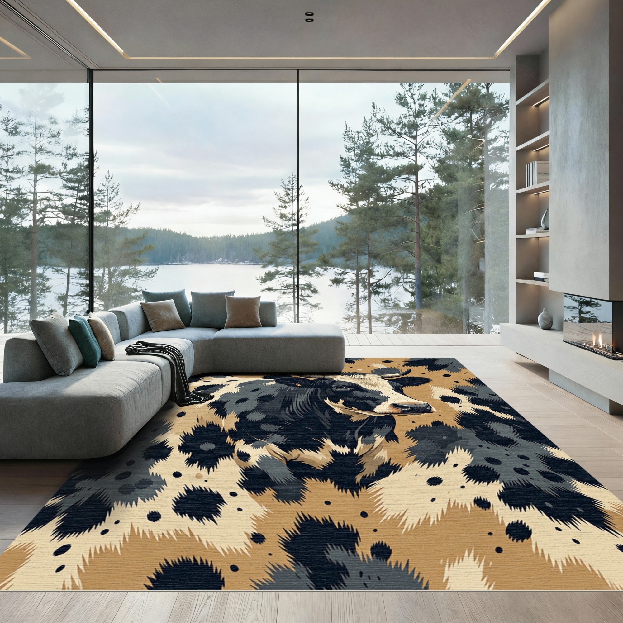 Black White Cow Hide Contemporary Rug