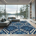 Blue Floral Damask Paisley Medallion Rug