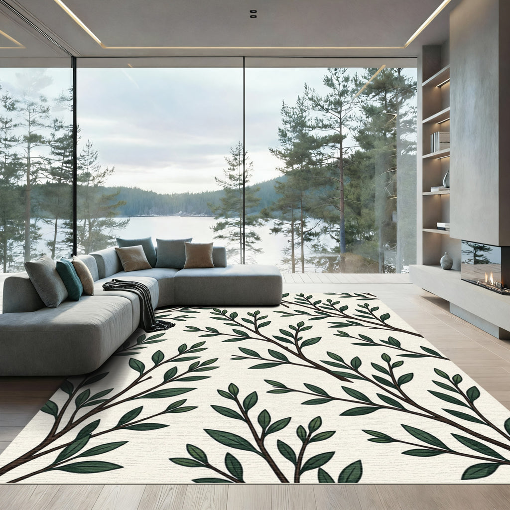 Lush Green Botanical Branch Rug