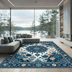 Deep Blue Floral Medallion Garden Rug