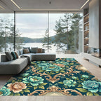Teal Floral Scroll Baroque Rug