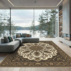 Classic Floral Medallion Brown Ivory Rug