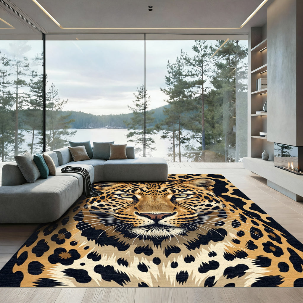 Golden Leopard Spots Abstract Rug