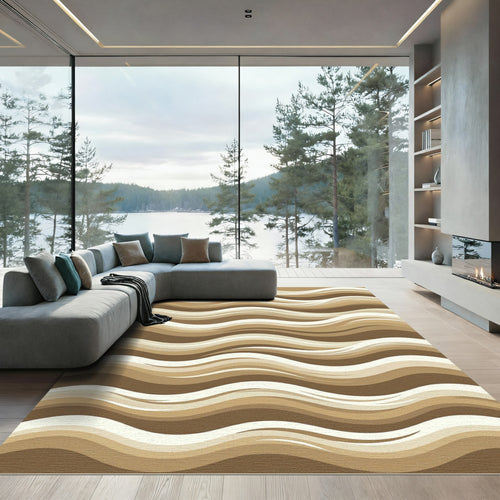 Abstract Brown Cream Wavy Ripple Rug