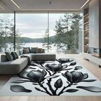 Dark Gray Magnolia Blossoms Branches Rug