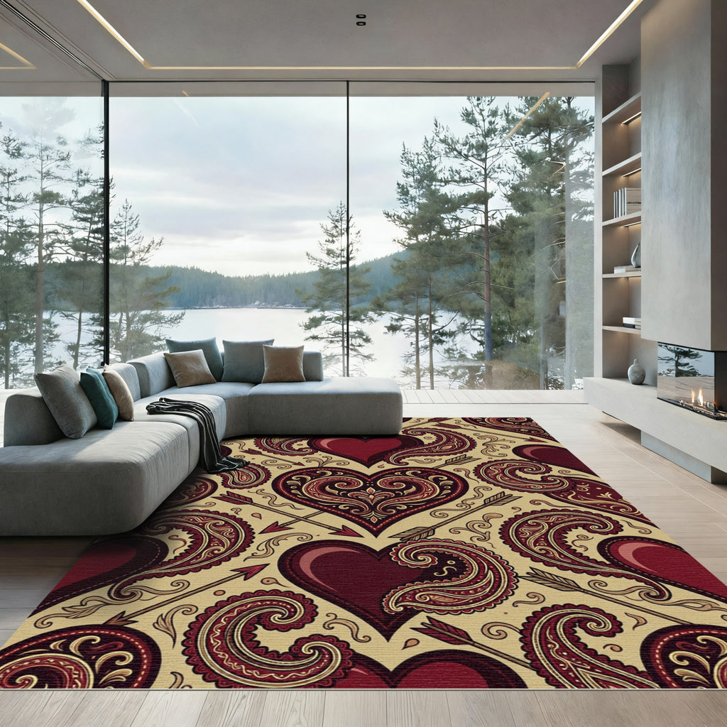 Ornate Crimson Heart Paisley Arrow Rug