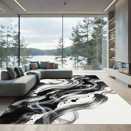 Abstract Ink Stroke Swirls Rug