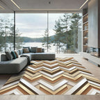 Golden Chevron Geometric Layered Neutral Art Rug