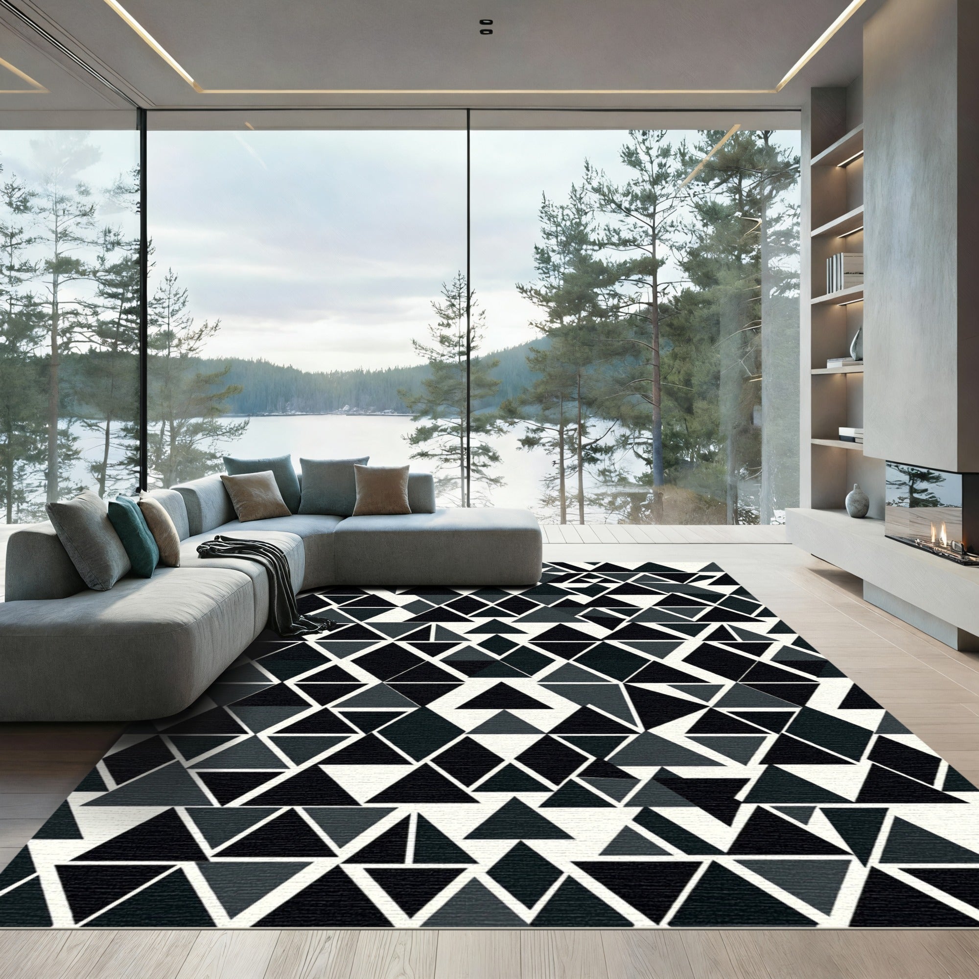 Monochromatic Abstract Triangle Collage Rug