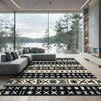 Ethnic Black Cream Geometric Stripe Rug
