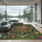 Ornate Floral Medallion Dark Emerald Rug